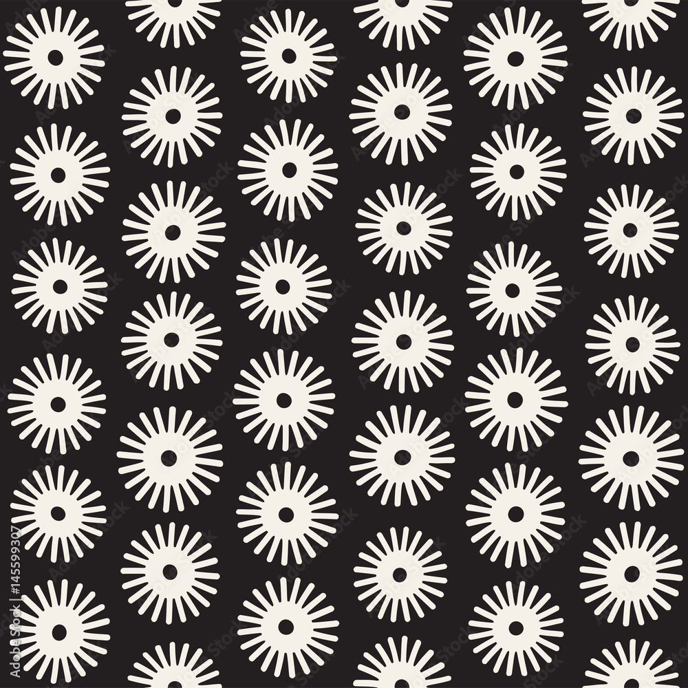 Vector seamless sunburst shapes freehand pattern. Abstract background with round brush strokes. Hand drawn texture Vector seamless sunburst shapes freehand pattern. Abstract background with round brush strokes. Hand drawn texture