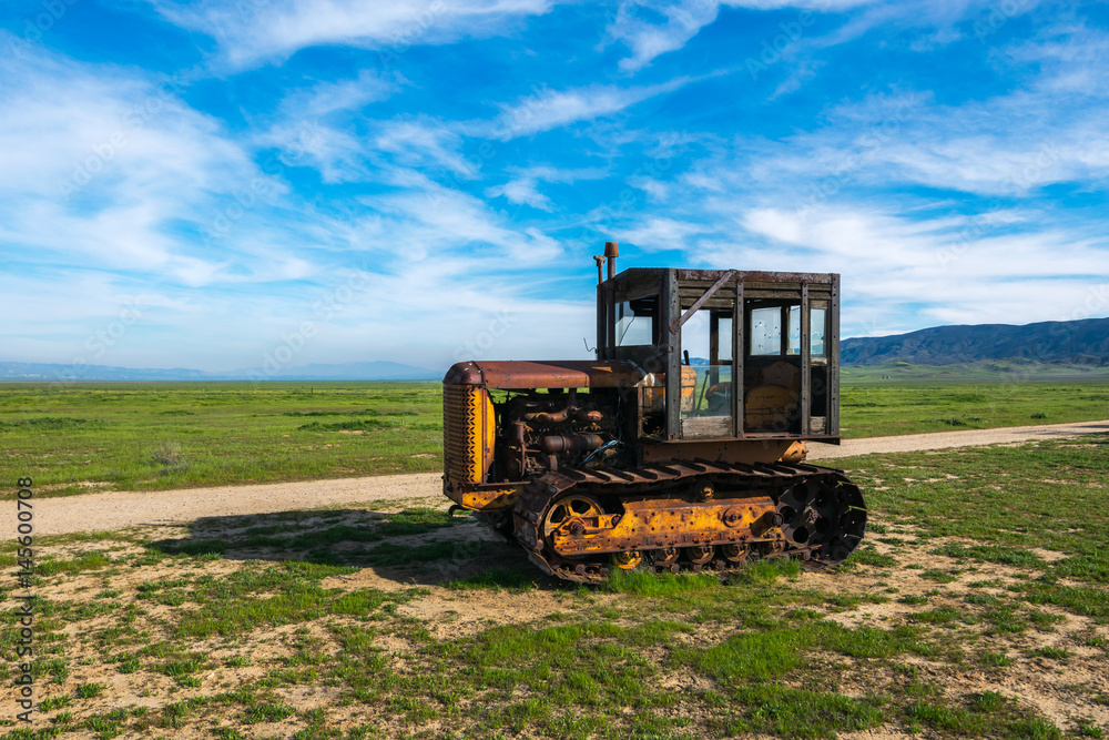 Old farming machinery in Carrizo Plain National Monument, San Andreas Fault (boundary between the Pacific Plate and the North American Plate), California USA, North America Old farming machinery in Carrizo Plain National Monument, San Andreas Fault (boundary between the Pacific Plate and the North American Plate), California USA, North America