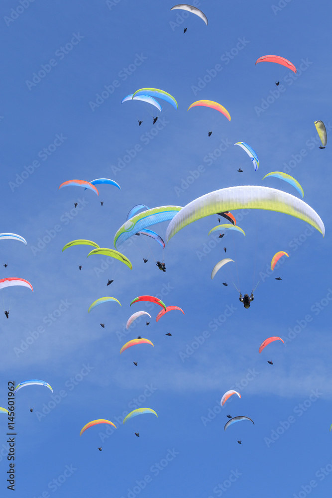 many paragliders on the sky many paragliders on the sky