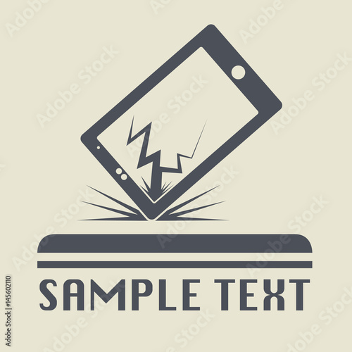 Cracked phone or tablet flat icon or sign