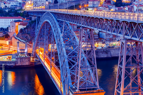 Porto. The Don Luis bridge In the blue hour..