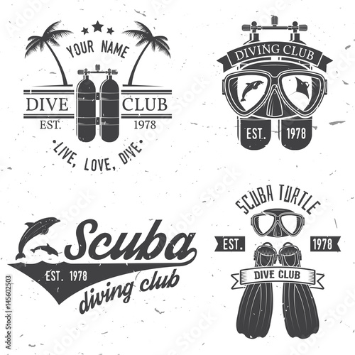 Set of Scuba diving club and diving school design.