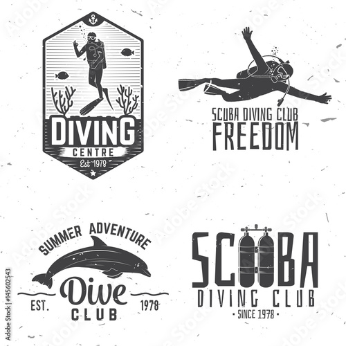 Set of Scuba diving club and diving school design.