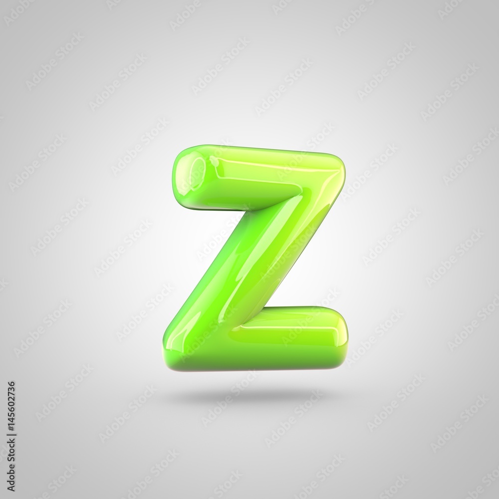 Glossy lime paint alphabet letter Z lowercase isolated on white background Glossy lime paint alphabet letter Z lowercase isolated on white background
