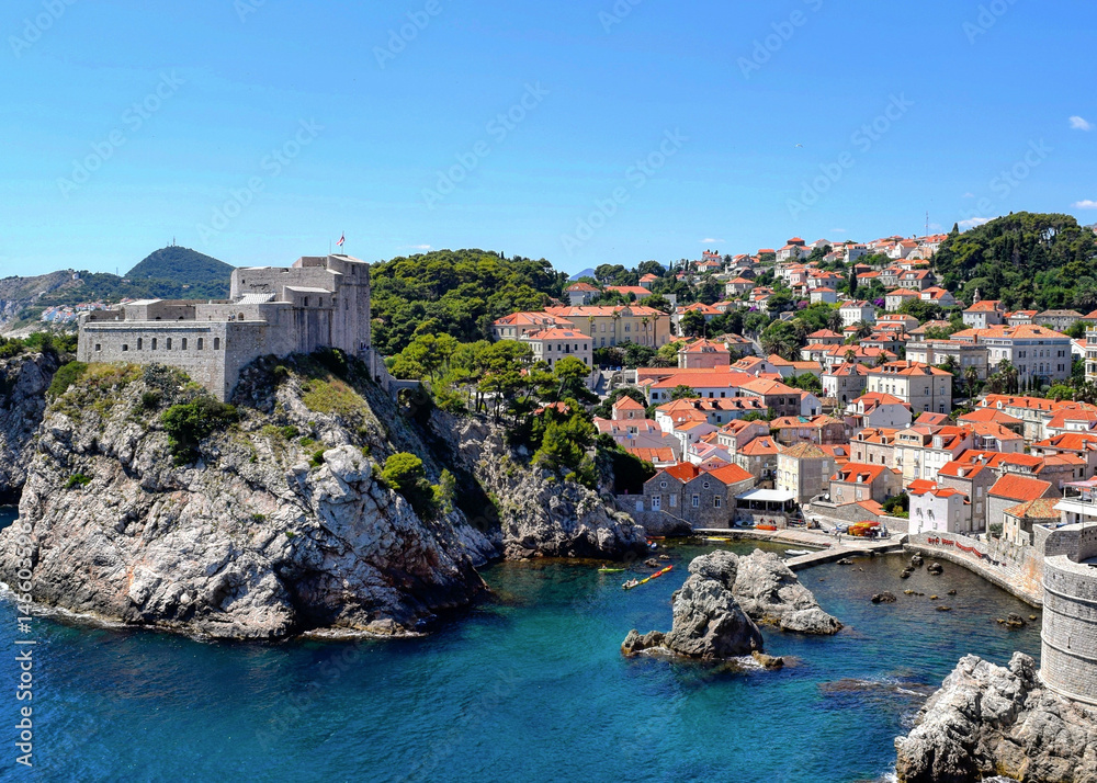 Fortifications and Walls of the Dubrovnik Old Town on the Adriatic Coast in Croatia