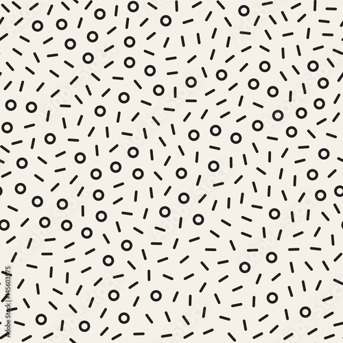 Retro geometric line shapes seamless patterns. Abstract jumble textures. Black and white scattered shapes