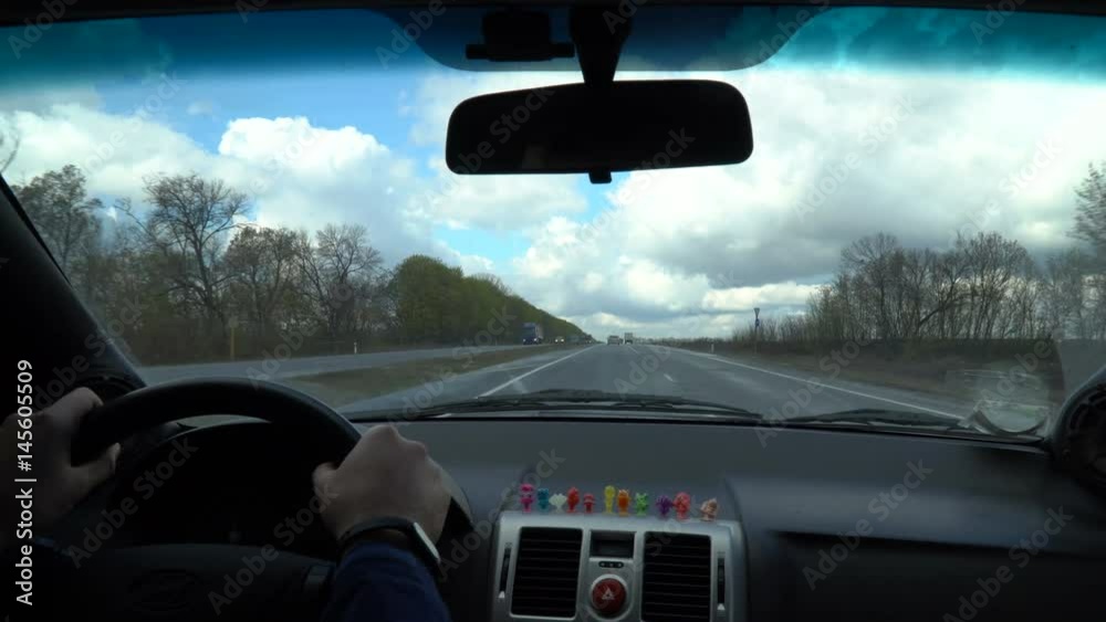 View from the car that rushes along the road View from the car that rushes along the road