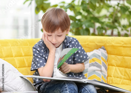 Cute little boy reading boo...