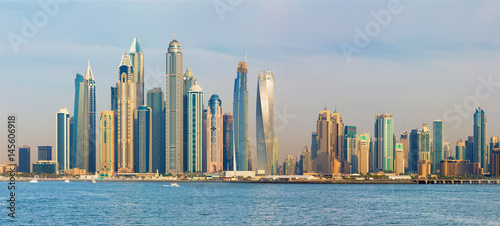 Dubai - The evening panorama of Marina towers.