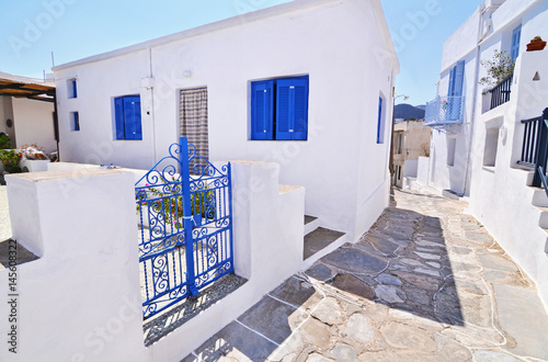 traditional houses with blue widows at Sifnos island Cyclades Greece
