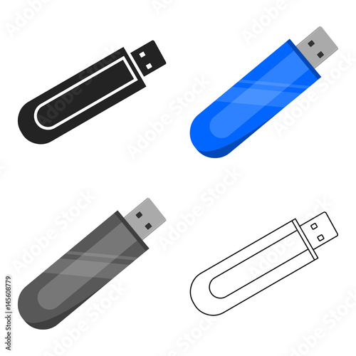 Flash drive icon in cartoon style isolated on white background. Personal computer symbol stock vector illustration.