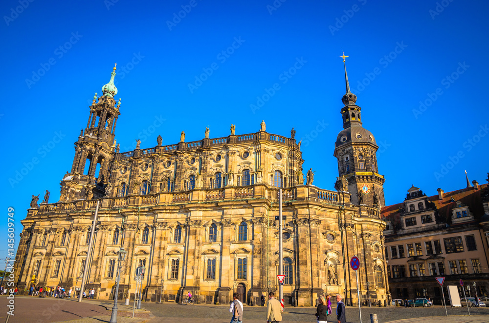 Dresden Cathedral of the Holy Trinity or Hofkirche, Dresden Castle or Royal Palace and Semperoper in Dresden, Saxony, Germany Dresden Cathedral of the Holy Trinity or Hofkirche, Dresden Castle or Royal Palace and Semperoper in Dresden, Saxony, Germany