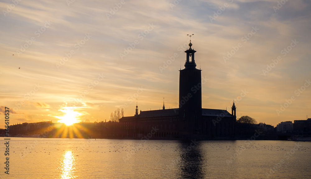 Stockholm city at sunset