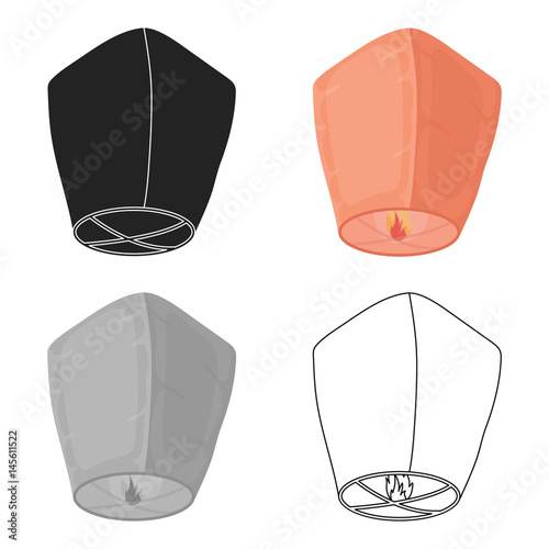Sky lantern icon in cartoon style isolated on white background. Light source symbol stock vector illustration