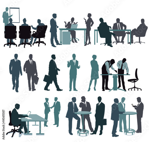 Set von Geschäftsleuten im Büro, consulting, konferenz, meeting