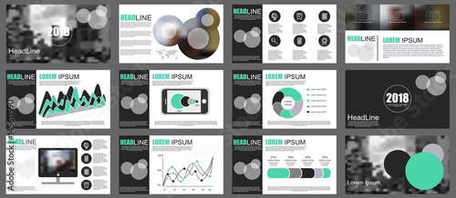 Green and black elements for infographics on white background