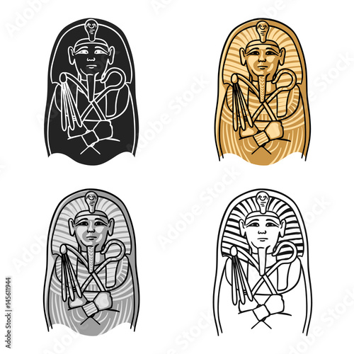 Egyptian pharaoh sarcophagus icon in cartoon style isolated on white background. Museum symbol stock vector illustration.