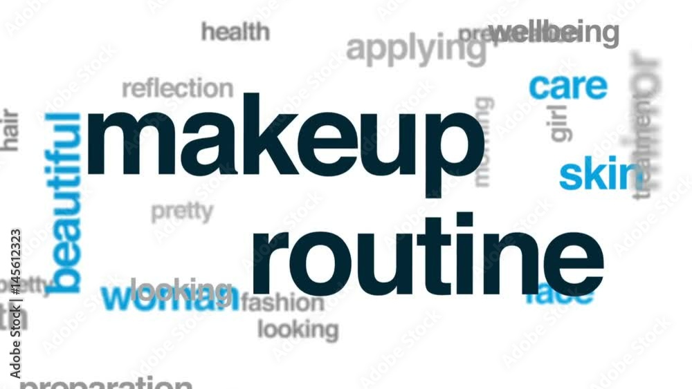 Makeup routine animated word cloud, text design animation. Makeup routine animated word cloud, text design animation.