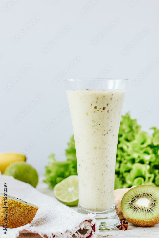Vegan drink - smothie made from fresh ginger and fruits. Vegan drink - smothie made from fresh ginger and fruits.