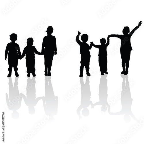 children holding hands black silhouette