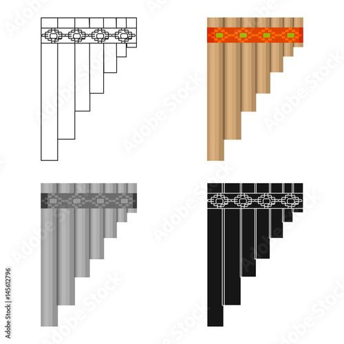 Mexican pan flute icon in cartoon style isolated on white background. Mexico country symbol stock vector illustration.