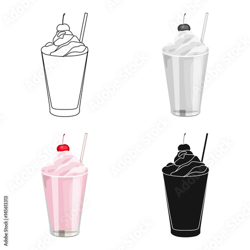 Milkshake with cherry on the top icon in cartoon style isolated on white background. Milk product and sweet symbol stock vector illustration.