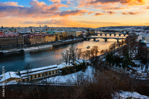 Cityscape in Prague with view on river Elbe, Czech