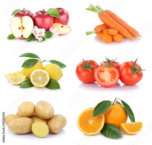 Obst und Gemüse Früchte Sammlung Äpfel, Orangen Tomaten Essen Freisteller