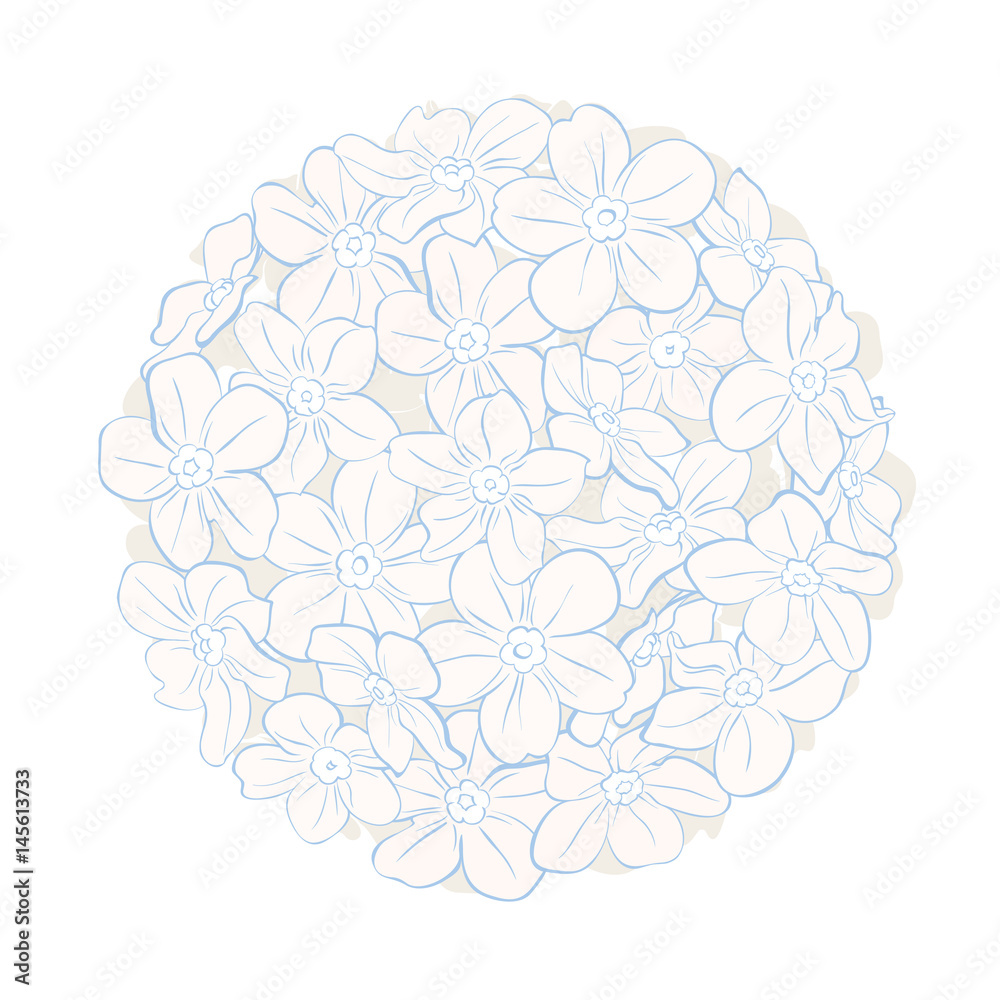 Flowers shaped in circle. Vector isolated bouquet