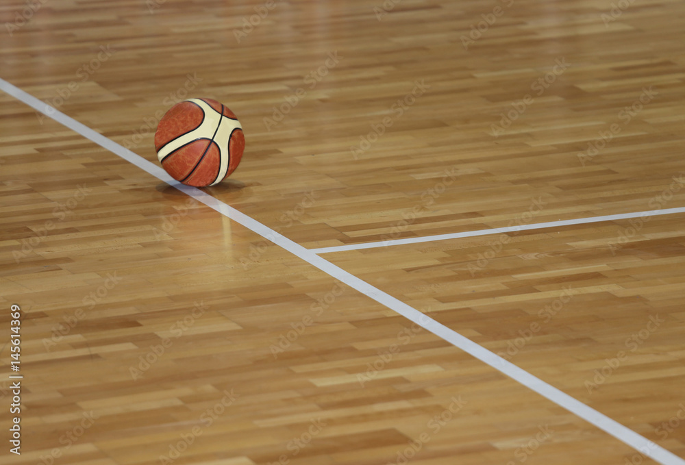 Illustrazione Stock basketball on the parquet of basketball court | Adobe  Stock
