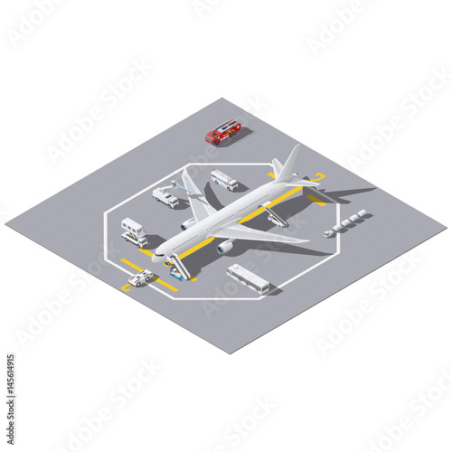 Maintenance of a passenger aircraft isometric icon set