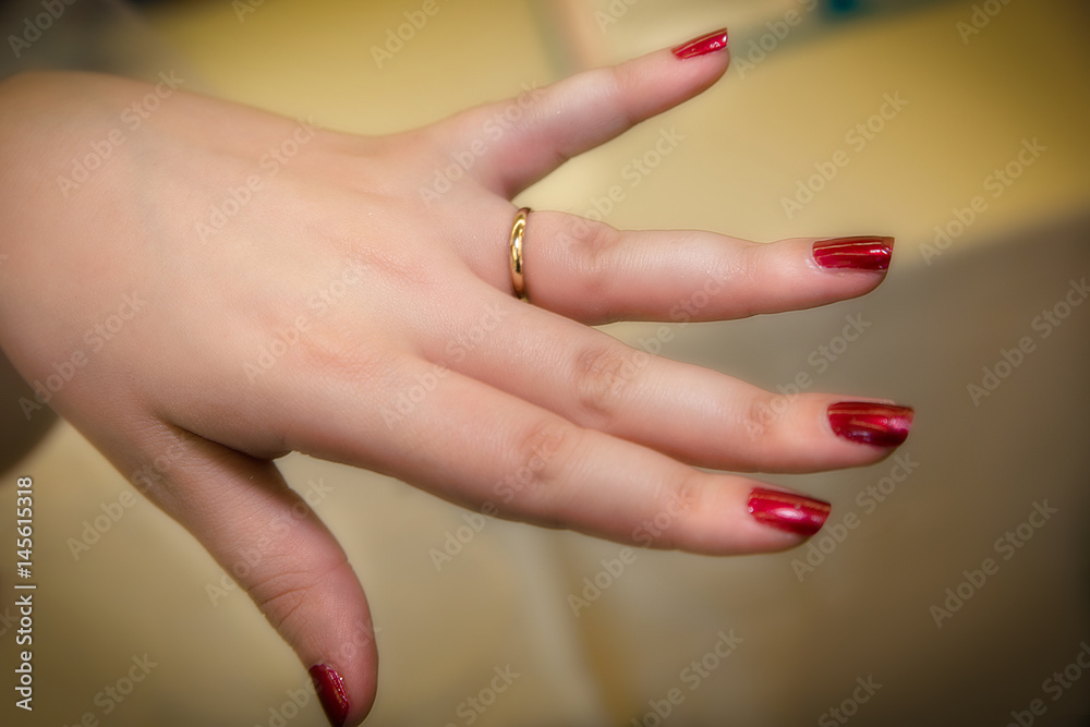Close-up of a bride's hand showing wedding ring Close-up of a bride's hand showing wedding ring