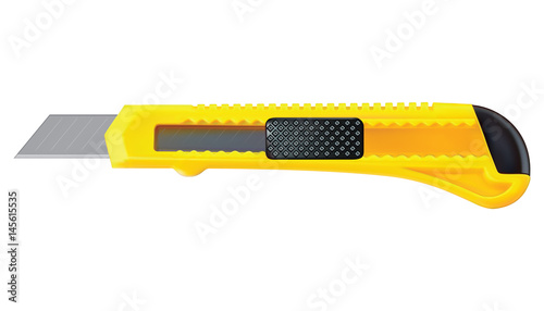 Cutter office knife on white. Realistic 3d vector illustration