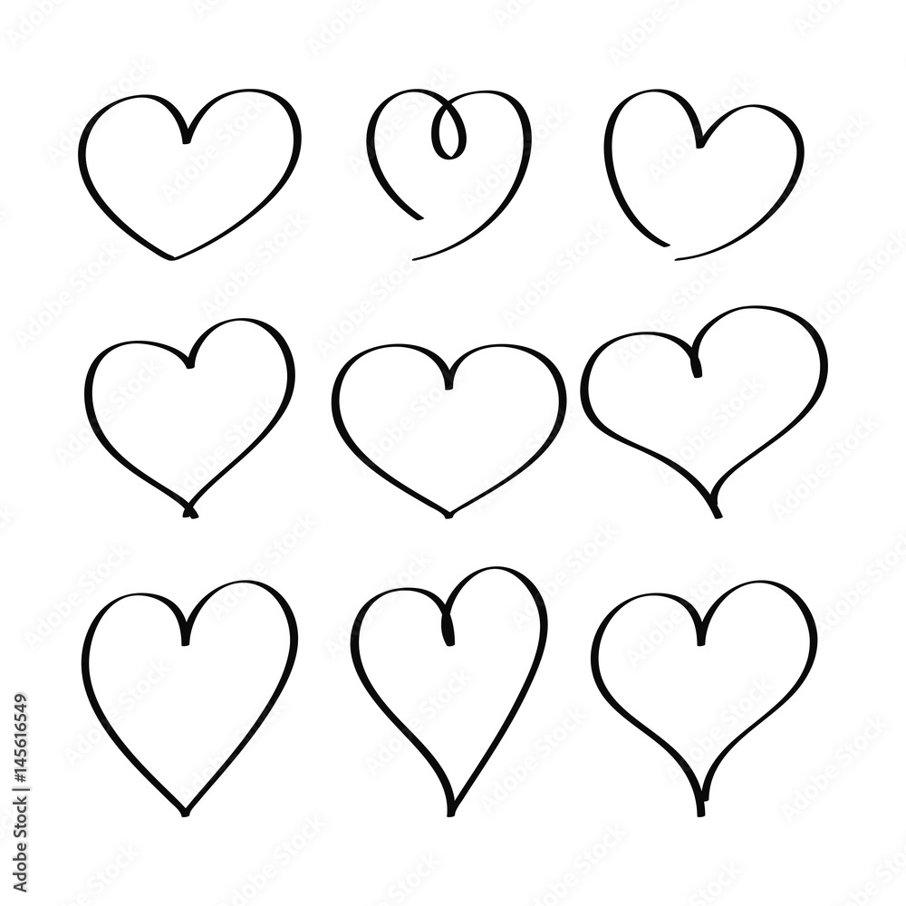 Hearts drawn by a marker. Set of hand draw hearts Hearts drawn by a marker. Set of hand draw hearts