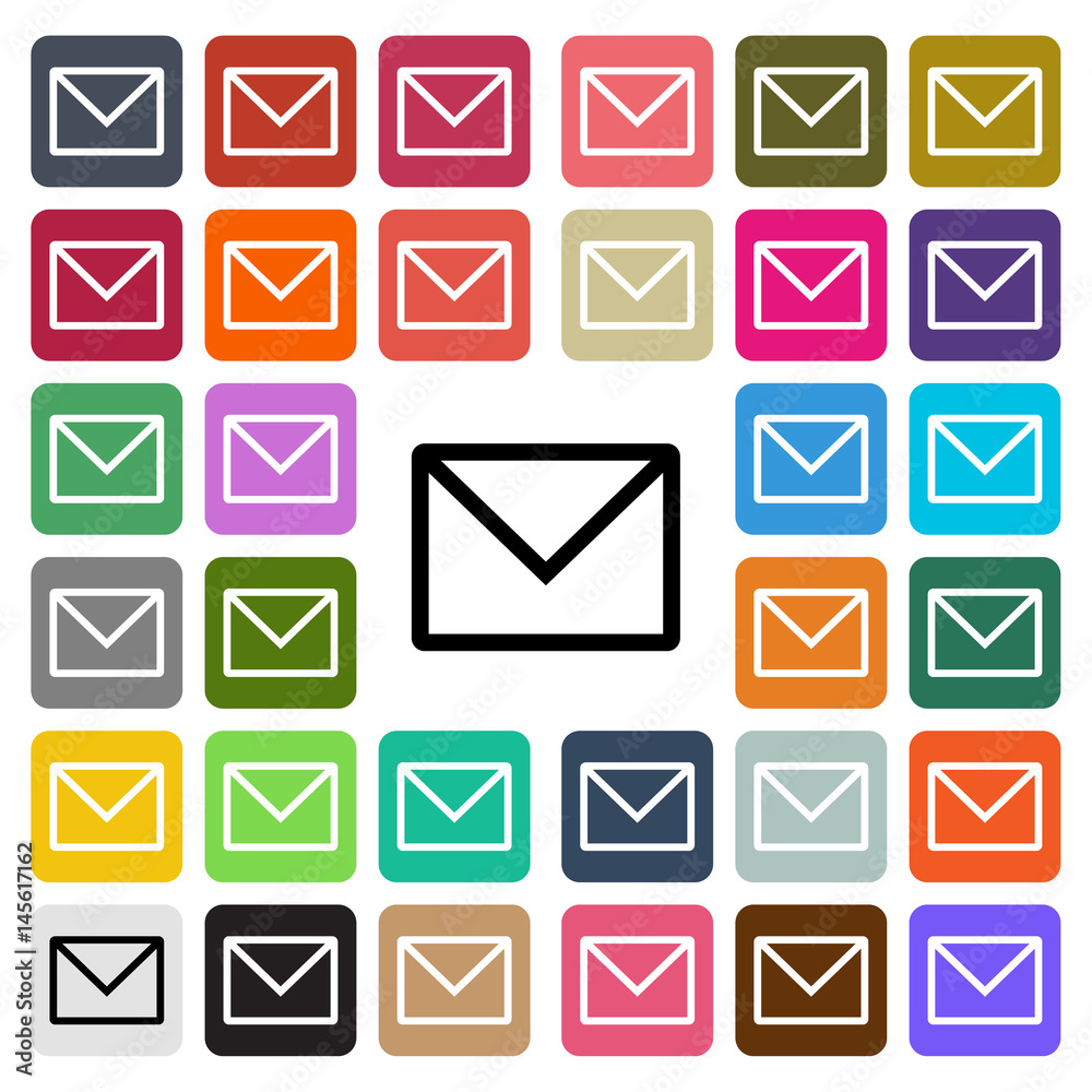 Vector modern email flat design icon set in button