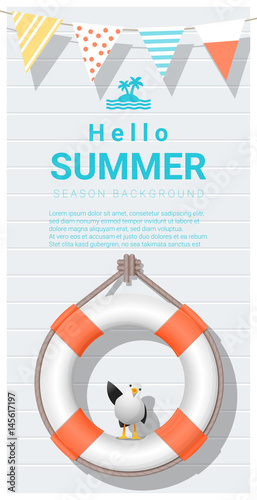 Hello summer background with lifebuoy , vector , illustration