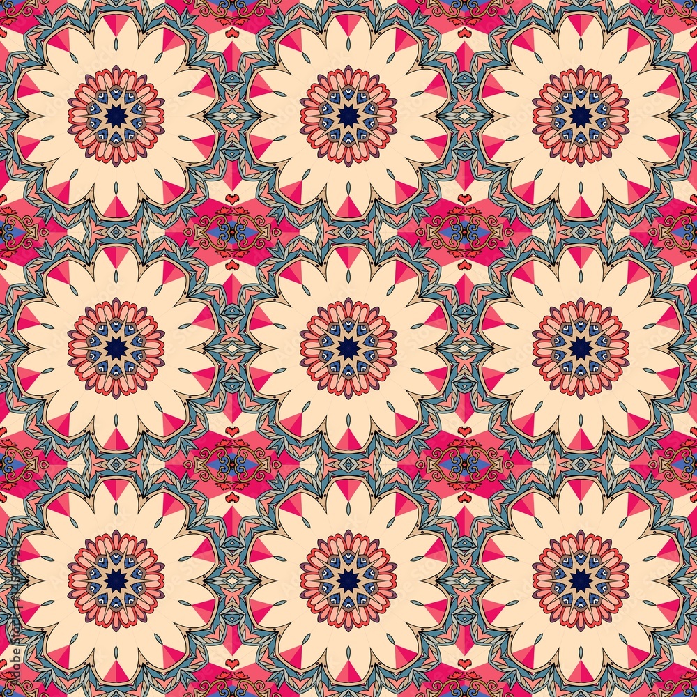 Print for fabric with stylized daisy flowers. Vector illustration.