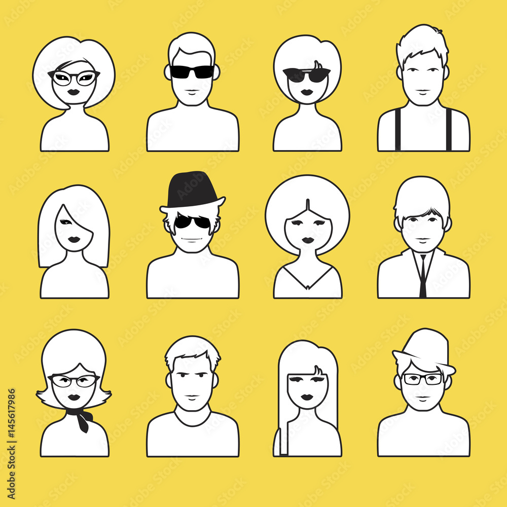 Avatars or icons of boys and girls outlines. Pop Style Avatars or icons of boys and girls outlines. Pop Style