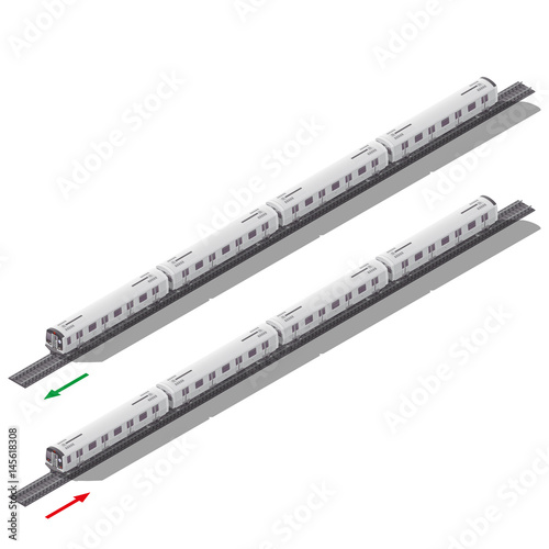 Subway trains in both directions isometric icon set