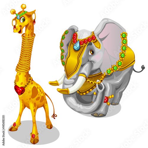Giraffe and elephant decorated precious jewelry