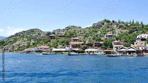 Fototapeta Naklejka Na Ścianę i Meble -  Cafes, hotels and restaurants located on an island in the Turkish resort