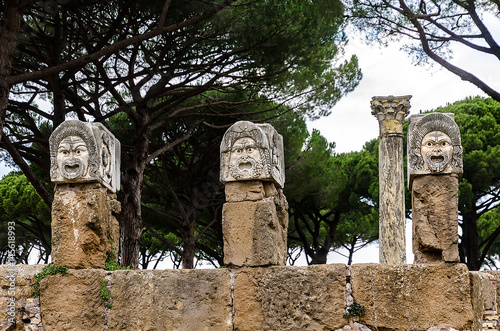 Photography Ostia-Antica teather, detail of masks