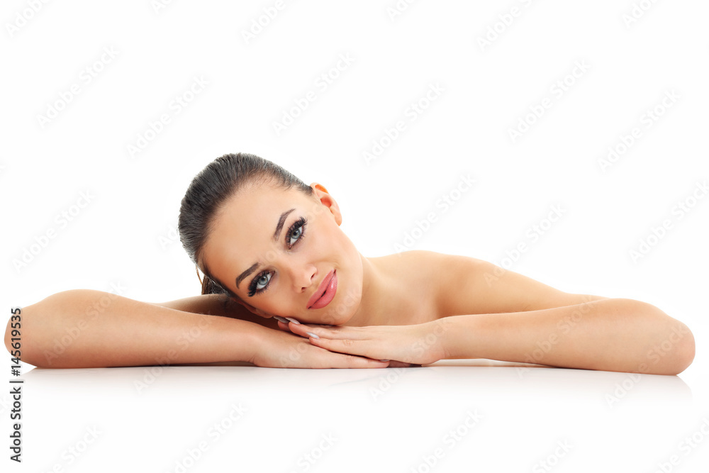 Woman face portrait isolated on white with healthy skin Woman face portrait isolated on white with healthy skin