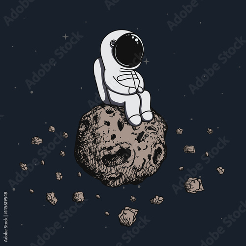 Astronaut travel on asteroid