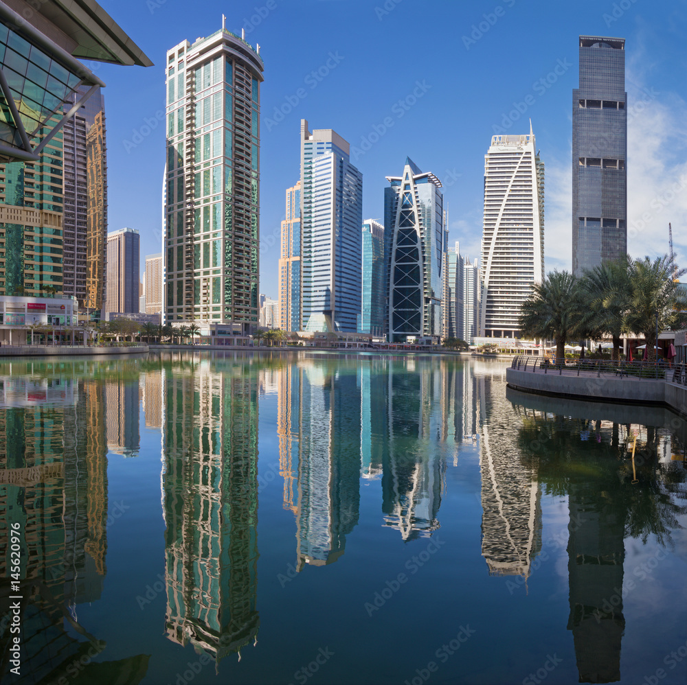 DUBAI, UAE - MARCH 22, 2017: The Jumeirah lake towers