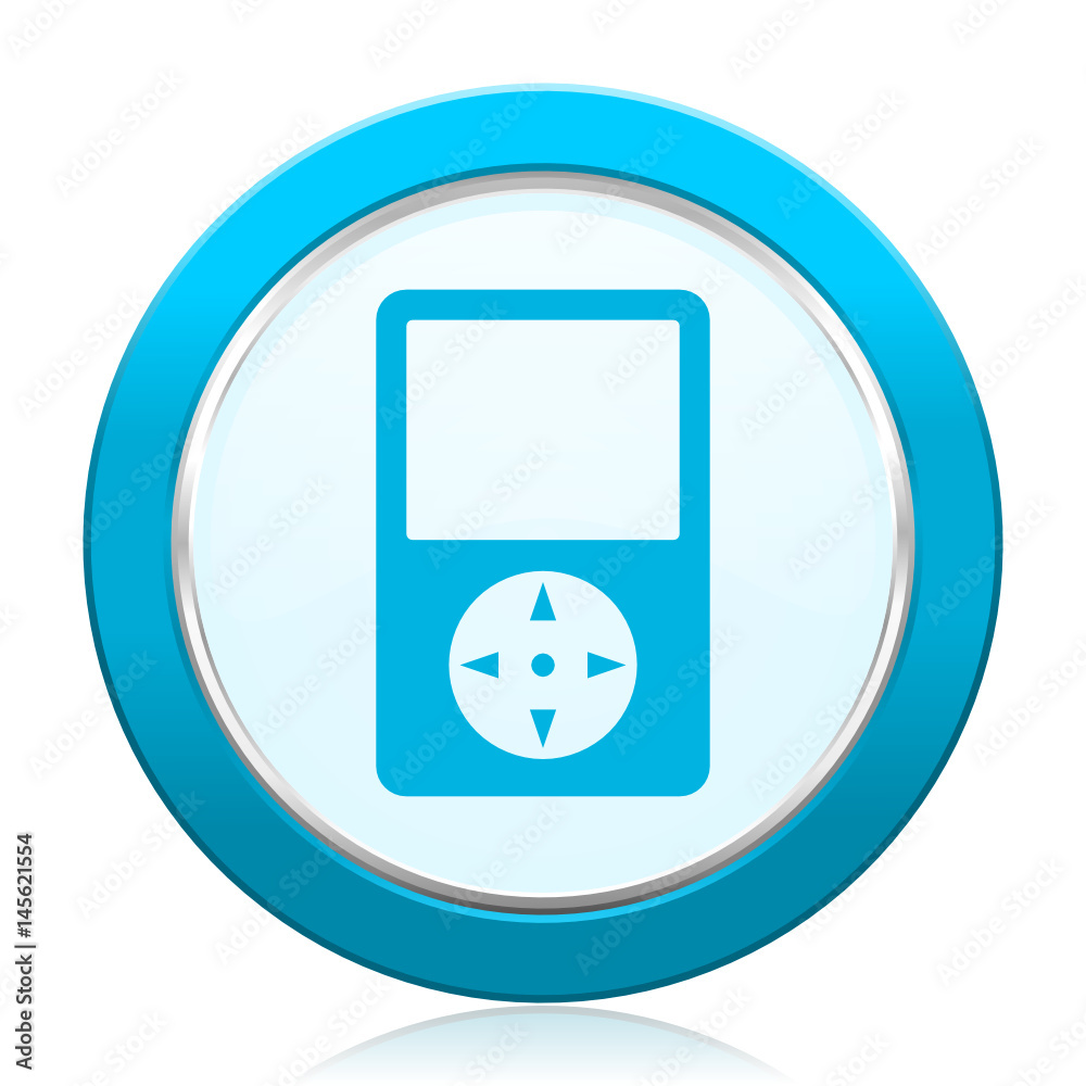 Multimedia player blue vector icon on white background. Multimedia player blue vector icon on white background.