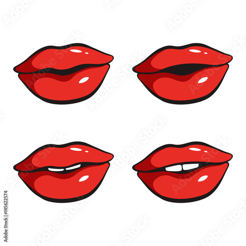 Set of sexy red lips. Vector illustration isolated on white background.