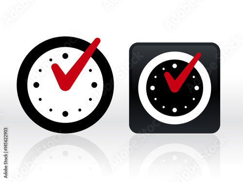 Check mark on clock. Isolated vector illustration.