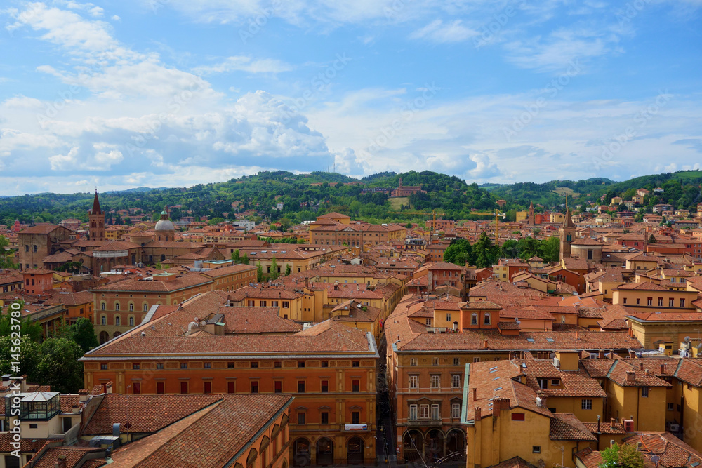 Red rooftops in the Italian city of Bologna