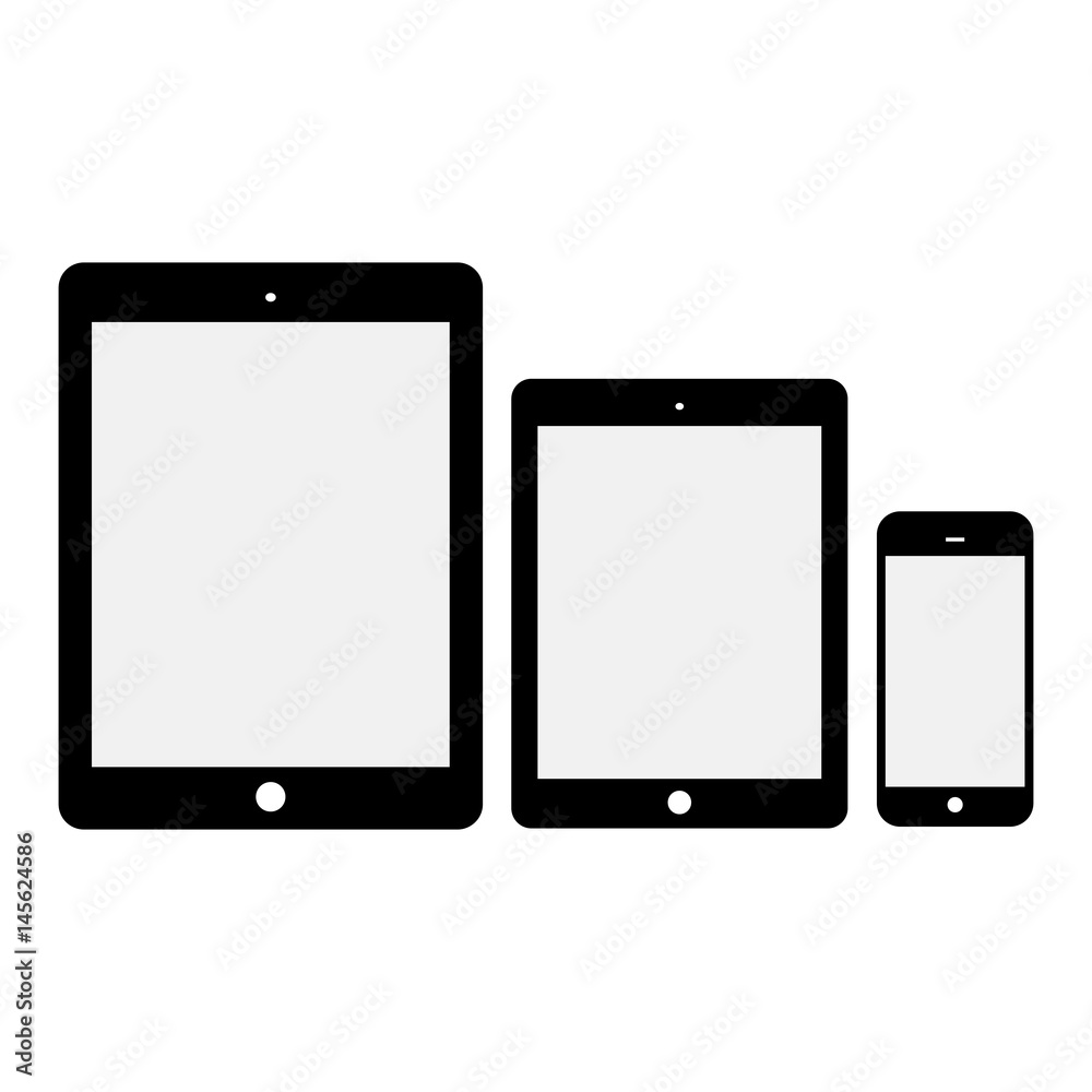 Black Tablet Computers and Phone Vector Illustration Black Tablet Computers and Phone Vector Illustration